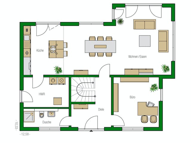 Massivhaus Treviso von HELMA MASSIVHAUS Schlüsselfertig ab 413100€, Satteldach-Klassiker Grundriss 1