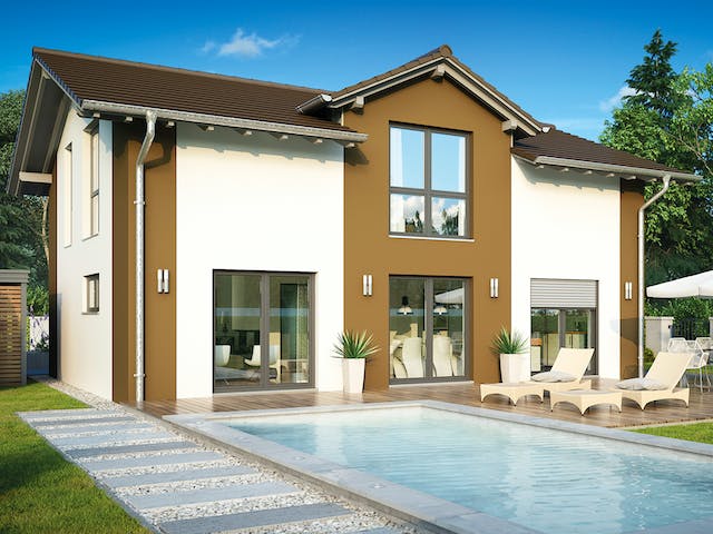 Massivhaus Trient von HELMA MASSIVHAUS Schlüsselfertig ab 378250€, Satteldach-Klassiker Außenansicht 2