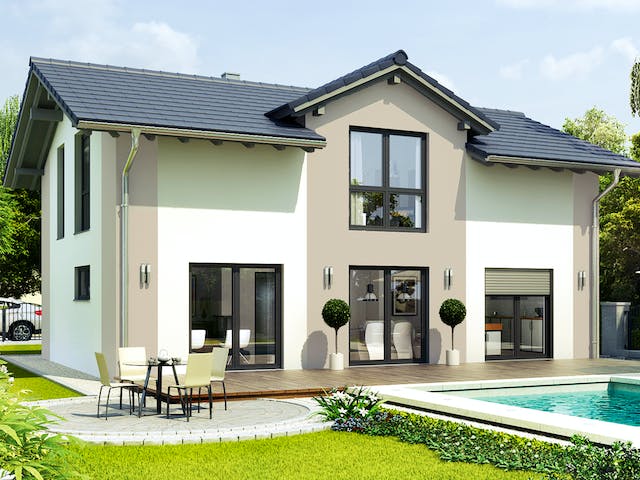 Massivhaus Trient von HELMA MASSIVHAUS Schlüsselfertig ab 378250€, Satteldach-Klassiker Außenansicht 4