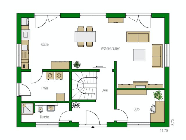 Massivhaus Trient von HELMA MASSIVHAUS Schlüsselfertig ab 378250€, Satteldach-Klassiker Grundriss 1