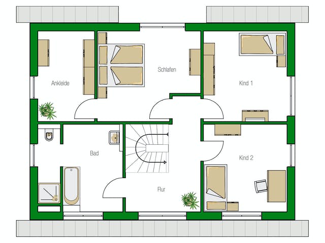 Massivhaus Trient von HELMA MASSIVHAUS Schlüsselfertig ab 378250€, Satteldach-Klassiker Grundriss 2