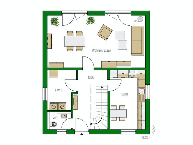 Massivhaus Turin von HELMA MASSIVHAUS Schlüsselfertig ab 298650€, Satteldach-Klassiker Grundriss 1
