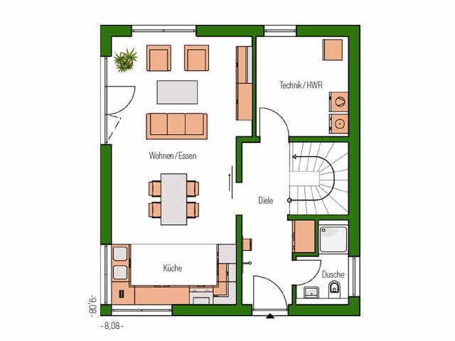 Massivhaus Ulm von HELMA MASSIVHAUS Schlüsselfertig ab 294600€, Satteldach-Klassiker Grundriss 1