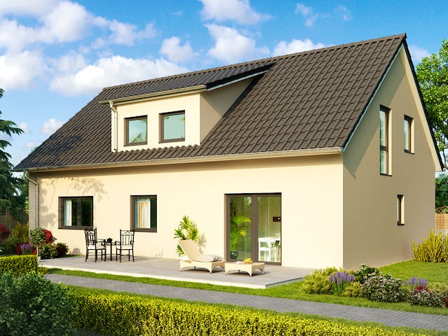 Massivhaus Zürich von HELMA MASSIVHAUS Schlüsselfertig ab 454700€, Satteldach-Klassiker Außenansicht 1
