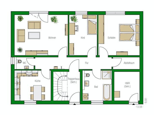 Massivhaus Zürich von HELMA MASSIVHAUS Schlüsselfertig ab 454700€, Satteldach-Klassiker Grundriss 1