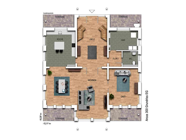 Massivhaus Arcus 300 von Heinz von Heiden Schlüsselfertig ab 711220€, Stadtvilla Grundriss 1