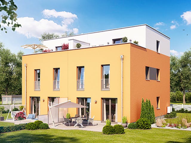 Massivhaus Doppelhaus F455 von Heinz von Heiden Schlüsselfertig ab 324849€, Cubushaus Außenansicht 1