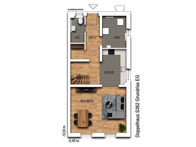 Massivhaus Doppelhaus S362 von Heinz von Heiden Schlüsselfertig ab 254421€, Satteldach-Klassiker Grundriss 1