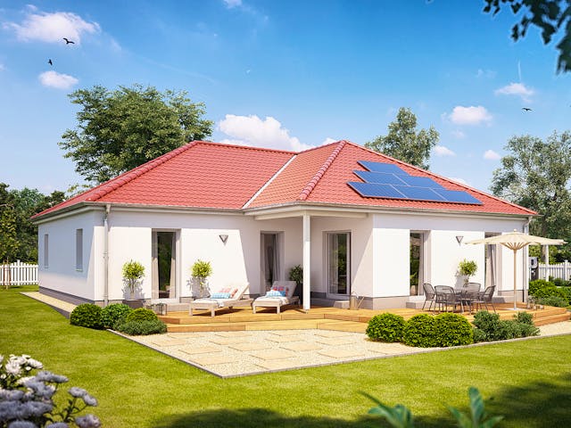 Massivhaus Cumulus W77K von Heinz von Heiden Zentrale Schlüsselfertig ab 352848€, Bungalow Außenansicht 1
