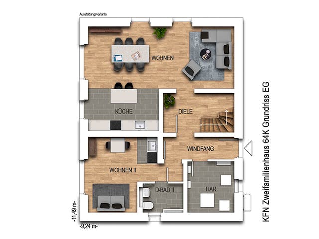 Massivhaus Zweifamilienhaus 64K von Heinz von Heiden Schlüsselfertig ab 373805.9€, Satteldach-Klassiker Grundriss 1