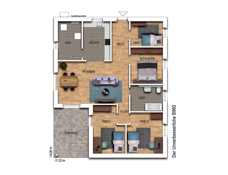 Massivhaus Der Unverbesserliche B960 von Heinz von Heiden Schlüsselfertig ab 213471.875€, Bungalow Grundriss 1