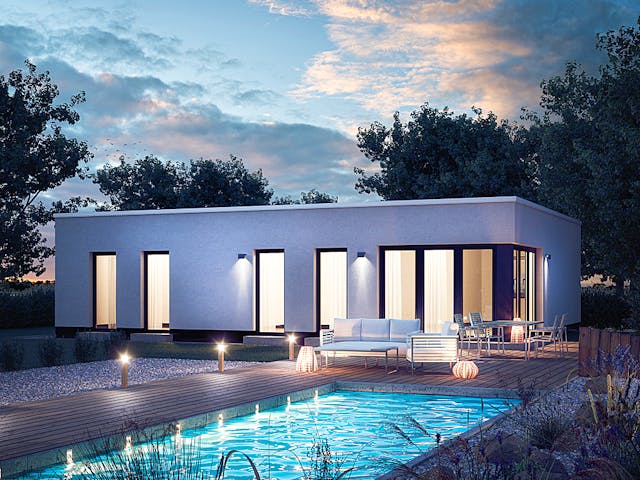 Massivhaus Velum 751 von Heinz von Heiden Zentrale Schlüsselfertig ab 271272€, Bungalow Außenansicht 1
