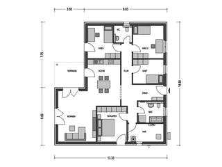 Massivhaus IDEAL 2774 von HVO Massivhaus Schlüsselfertig ab 338900€, Bungalow Grundriss 1