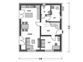 Massivhaus KLASSIK 2610 von HVO Massivhaus Schlüsselfertig ab 342300€, Satteldach-Klassiker Grundriss 1