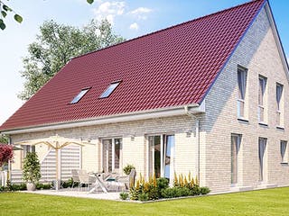 Massivhaus ZWEIFAMILIENHAUS 2881 von HVO Massivhaus Schlüsselfertig ab 536500€, Satteldach-Klassiker Außenansicht 1
