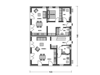 Massivhaus ZWEIFAMILIENHAUS 2881 von HVO Massivhaus Schlüsselfertig ab 536500€, Satteldach-Klassiker Grundriss 1