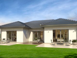 Fertighaus Bungalow 3 Walmdach von OKAL Haus Schlüsselfertig ab 464100€,  Außenansicht 1