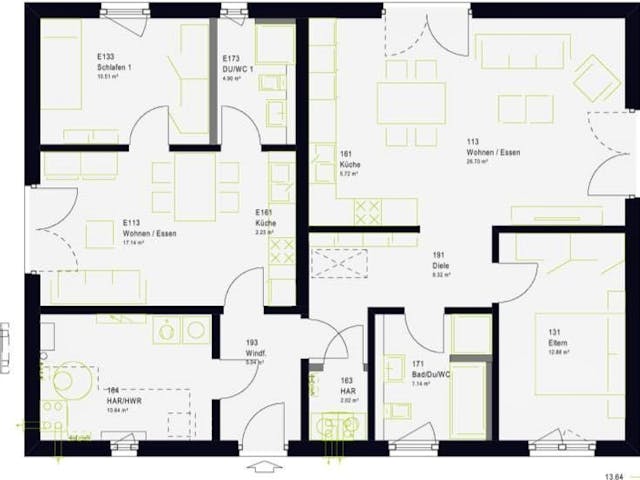 Fertighaus FamilyStyle 11.01 W von massa haus Ausbauhaus ab 138999€, Bungalow Innenansicht 4
