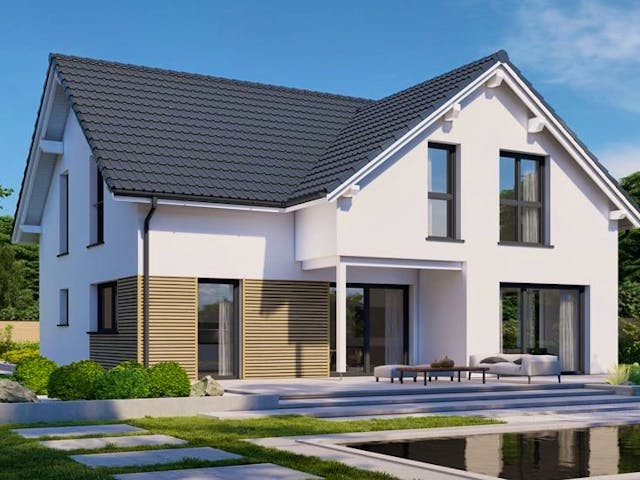 Fertighaus Point 177.1 von Danwood Schlüsselfertig ab 340400€, Satteldach-Klassiker Außenansicht 1