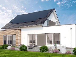 Fertighaus SOLUTION 183 V3 von Living Fertighaus Schlüsselfertig ab 478310€, Satteldach-Klassiker Außenansicht 1