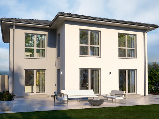 Fertighaus Stadtvilla 23 Walmdach von OKAL Haus Schlüsselfertig ab 518900€, Stadtvilla Außenansicht 1