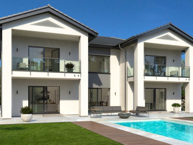 Fertighaus Stadtvilla Louisiana von OKAL Haus Schlüsselfertig ab 872900€, Stadtvilla Außenansicht 1