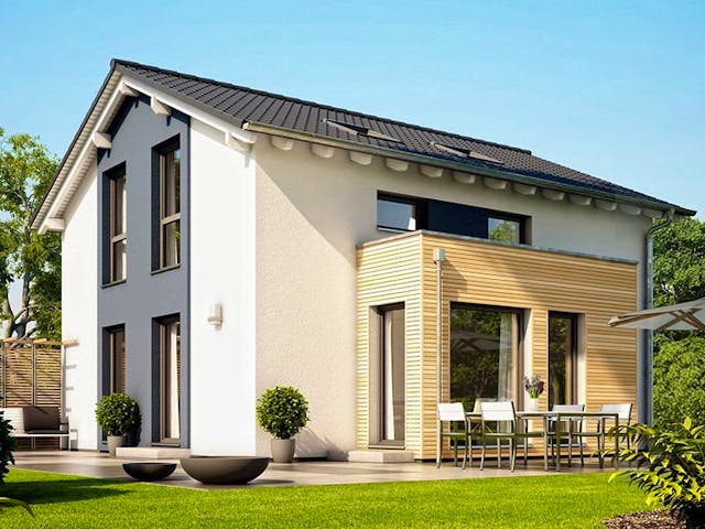Fertighaus SUNSHINE 113 V5 von Living Fertighaus Schlüsselfertig ab 353729€, Satteldach-Klassiker Außenansicht 1 Fertighaus SUNSHINE 113 V5 von Living Fertighaus Schlüsselfertig ab 353729€, Satteldach-Klassiker Außenansicht 1