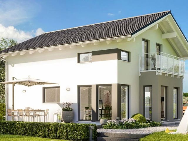 Fertighaus SUNSHINE 136 V4 von Living Fertighaus Schlüsselfertig ab 378037€, Satteldach-Klassiker Außenansicht 1