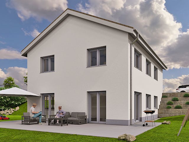 Massivhaus Einfamilienhaus 2 von ISAR-Haus, Satteldach-Klassiker Außenansicht 1 Massivhaus Einfamilienhaus 2 von ISAR-Haus, Satteldach-Klassiker Außenansicht 1