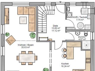 Fertighaus Junge Familie 148 von Suckfüll Energiesparhaus Schlüsselfertig ab 390544€, Satteldach-Klassiker Grundriss 1