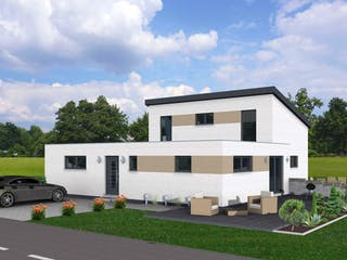 Fertighaus Junto 168 von Fingerhut Haus Schlüsselfertig ab 599262€, Pultdachhaus Außenansicht 2