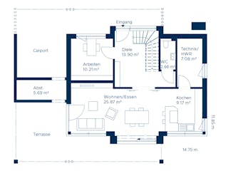 Fertighaus Concept 2.1 von KAMPA Schlüsselfertig ab 656412€, Satteldach-Klassiker Grundriss 1