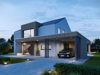 Fertighaus Concept 2 von KAMPA Schlüsselfertig ab 634731€, Satteldach-Klassiker Außenansicht 1