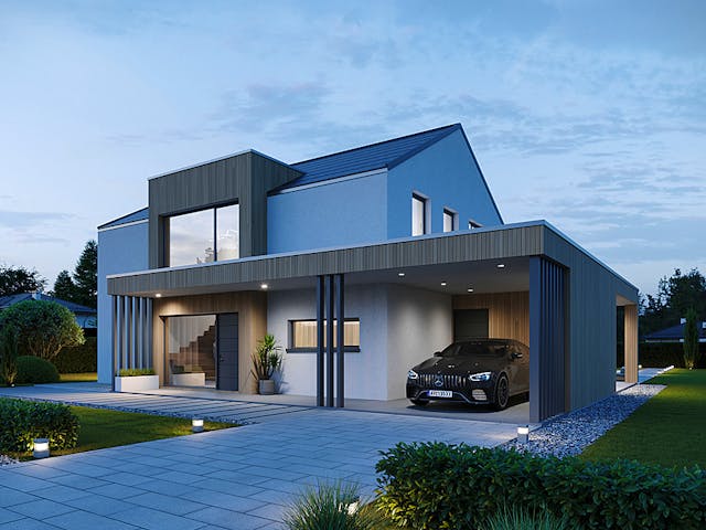 Fertighaus Concept 2 von KAMPA Schlüsselfertig ab 634731€, Satteldach-Klassiker Außenansicht 1