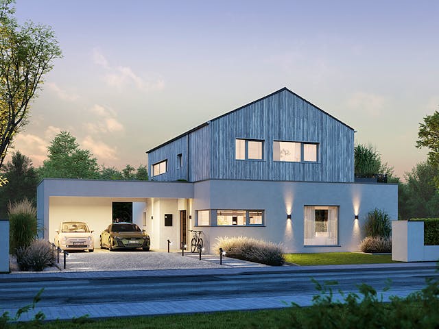 Fertighaus Concept 3 von KAMPA Schlüsselfertig ab 623637€, Satteldach-Klassiker Außenansicht 2
