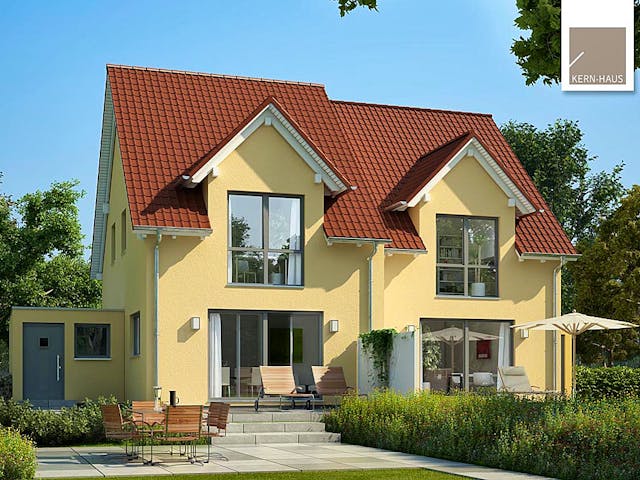 Massivhaus Doppelhaus Twin von Kern-Haus Schlüsselfertig ab 338900€, Satteldach-Klassiker Außenansicht 1