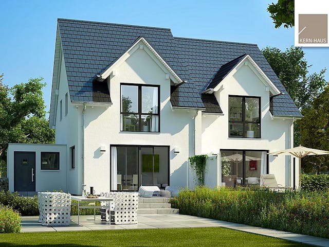 Massivhaus Doppelhaus Twin L von Kern-Haus Schlüsselfertig ab 369900€, Satteldach-Klassiker Außenansicht 1