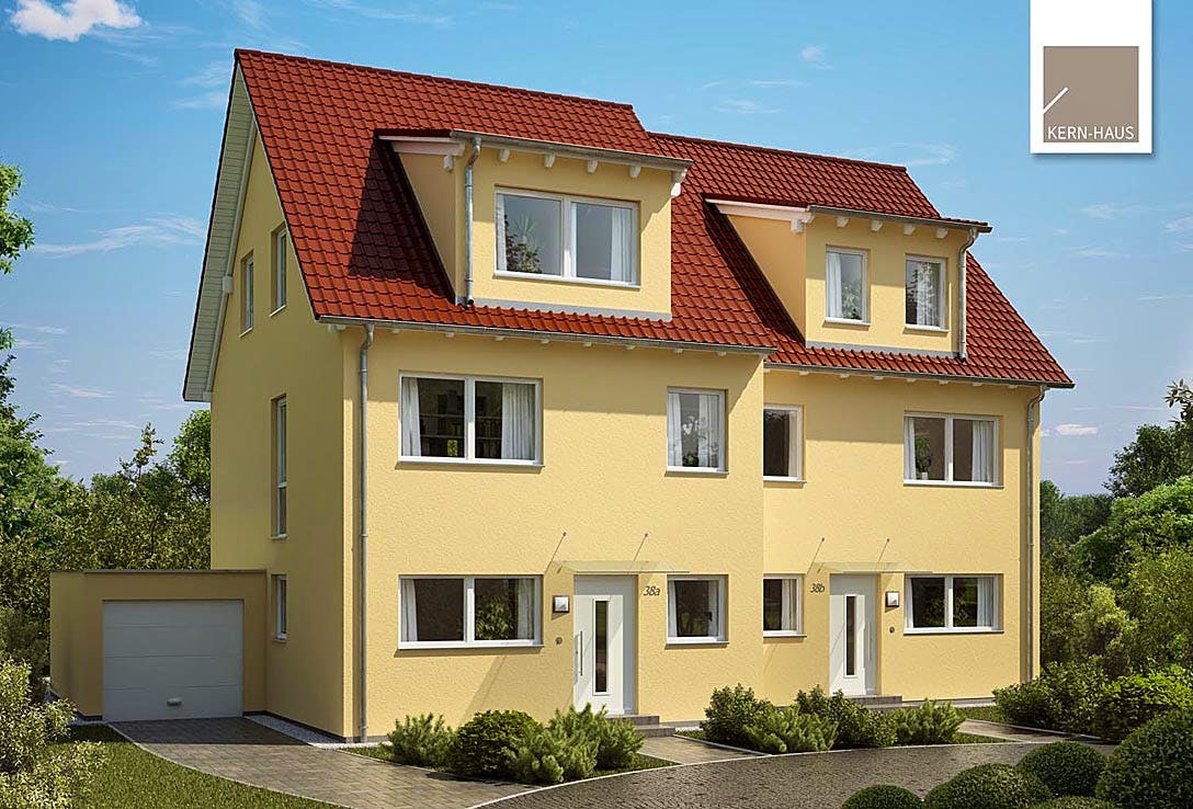 Massivhaus Doppelhaus Twin XL von Kern-Haus Schlüsselfertig ab 414900€, Satteldach-Klassiker Außenansicht 2