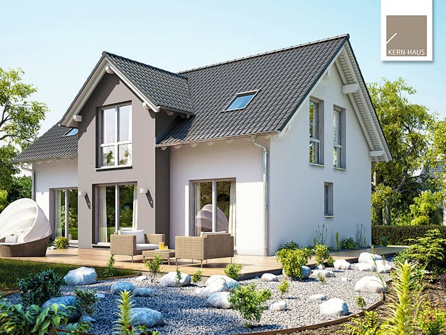 Massivhaus Familienhaus Aura von Kern-Haus Schlüsselfertig ab 427900€, Satteldach-Klassiker Außenansicht 1