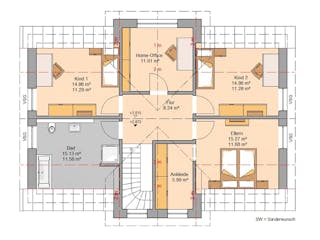 Massivhaus Familienhaus Aura von Kern-Haus Schlüsselfertig ab 418900€, Satteldach-Klassiker Grundriss 2