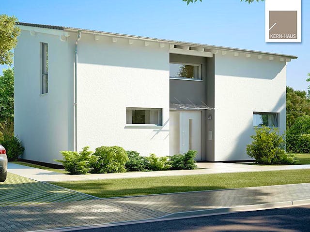 Massivhaus Familienhaus Vio von Kern-Haus Schlüsselfertig ab 374900€, Pultdachhaus Außenansicht 2