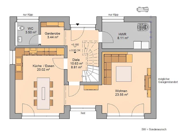 Massivhaus Familienhaus Vio von Kern-Haus Schlüsselfertig ab 374900€, Pultdachhaus Grundriss 1