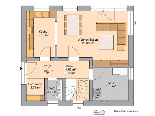 Massivhaus Familienhaus Loop Classic von Kern-Haus Schlüsselfertig ab 285900€, Satteldach-Klassiker Grundriss 1