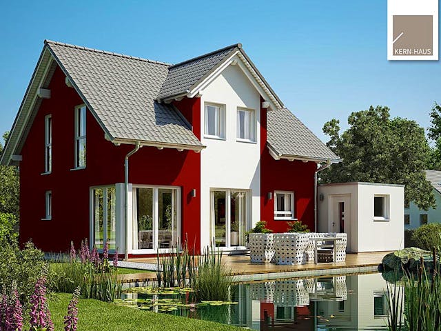 Massivhaus Familienhaus Loop Plus von Kern-Haus Schlüsselfertig ab 332900€, Satteldach-Klassiker Außenansicht 1