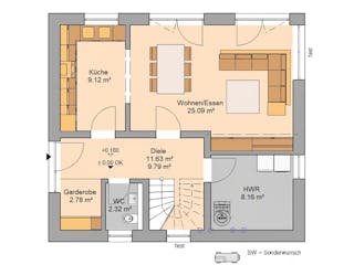 Massivhaus Familienhaus Loop Plus von Kern-Haus Schlüsselfertig ab 325900€, Satteldach-Klassiker Grundriss 1
