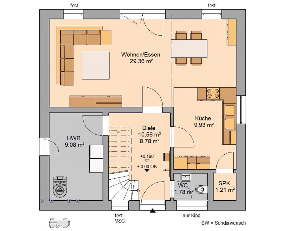 Massivhaus Stadtvilla Novo von Kern-Haus Schlüsselfertig ab 346900€, Stadtvilla Grundriss 1