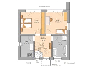 Massivhaus Bauhaus Novum P von Kern-Haus Schlüsselfertig ab 377900€, Cubushaus Grundriss 2