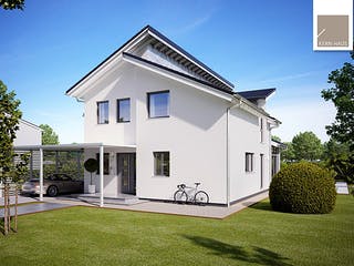 Massivhaus Familienhaus Akzent von Kern-Haus Schlüsselfertig ab 493900€, Pultdachhaus Außenansicht 3