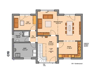 Massivhaus Familienhaus Auro von Kern-Haus Schlüsselfertig ab 428900€, Satteldach-Klassiker Grundriss 1