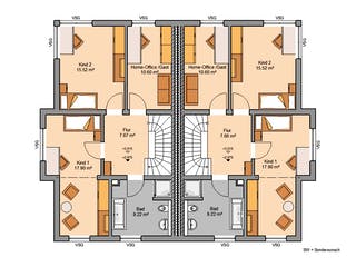 Massivhaus Doppelhaus Forneo von Kern-Haus Schlüsselfertig ab 518900€, Cubushaus Grundriss 2